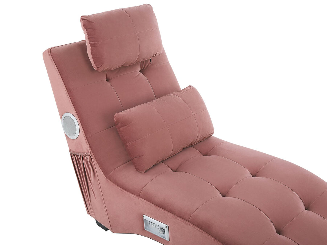 Simorre Velvet Chaise Lounge with Bluetooth Speaker USB Port Pink