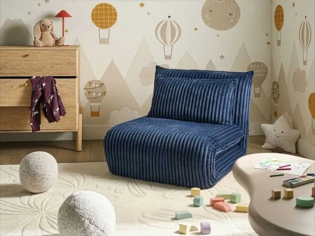 Single Sofa Bed Corduroy Blue Eirenox