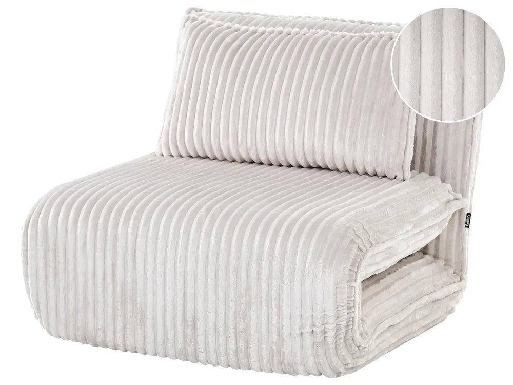 White ribbed fabric chair on a white background