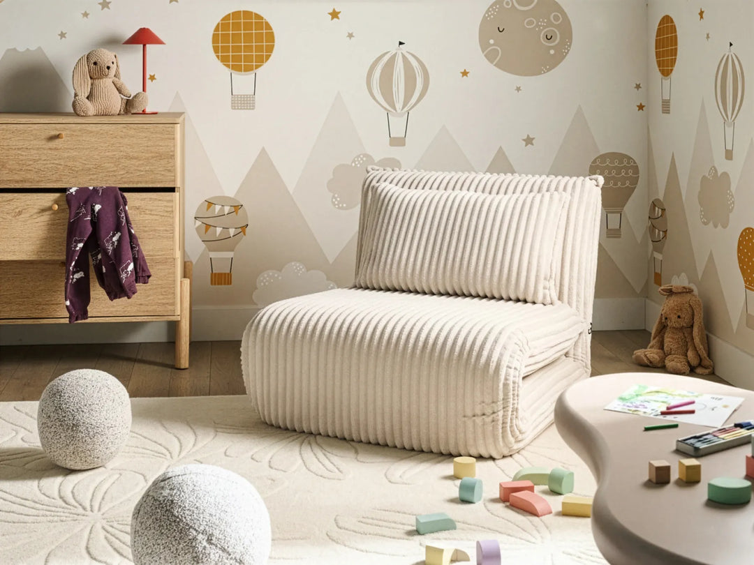 Single Sofa Bed Corduroy Off-White Eirenox