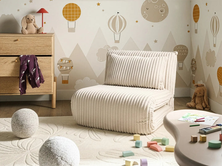 Single Sofa Bed Corduroy Off-White Eirenox