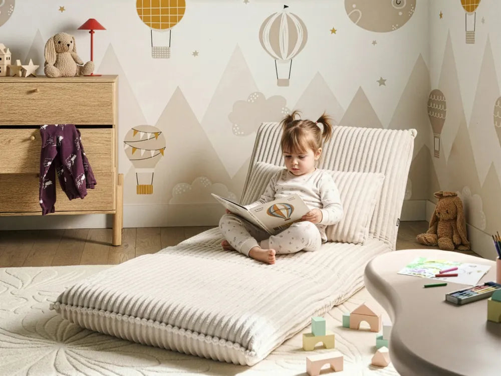 Single Sofa Bed Corduroy Off-White Eirenox