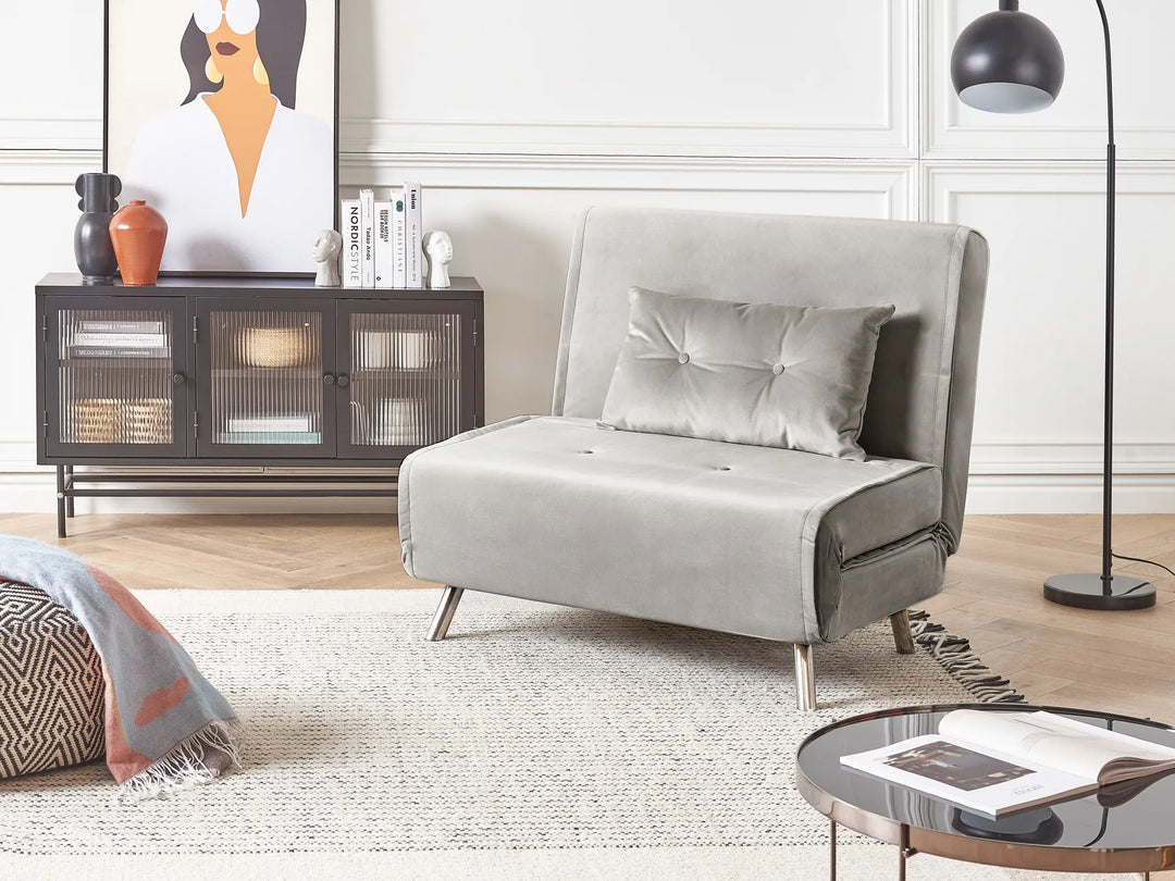 Single Sofa Bed Velvet Light Grey Faelis