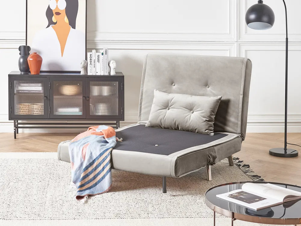 Single Sofa Bed Velvet Light Grey Faelis