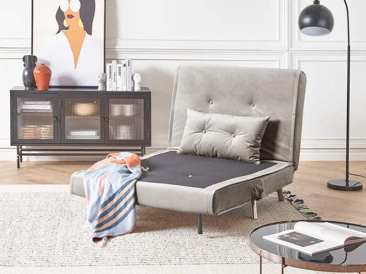 Single Sofa Bed Velvet Light Grey Faelis