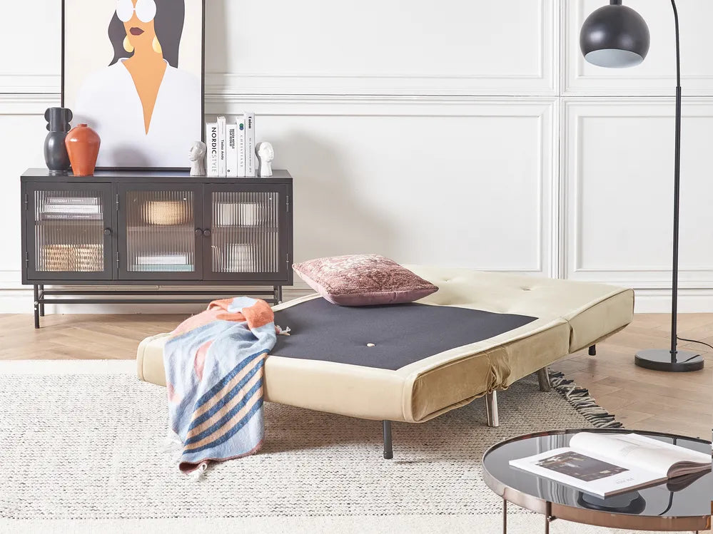Single Sofa Bed Velvet Sand Beige Faelis
