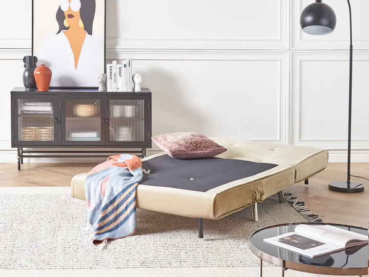 Single Sofa Bed Velvet Sand Beige Faelis