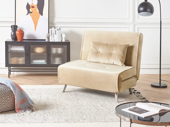 Single Sofa Bed Velvet Sand Beige Faelis