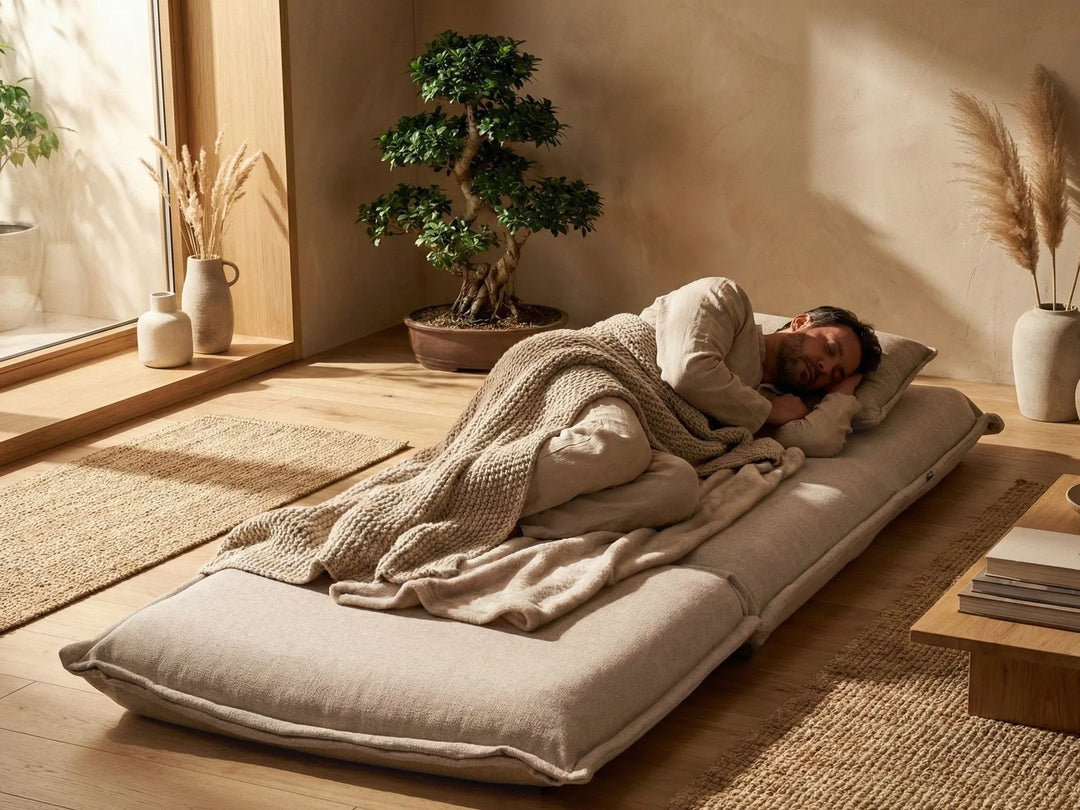 Single Sofa Bed Fabric Beige Devern