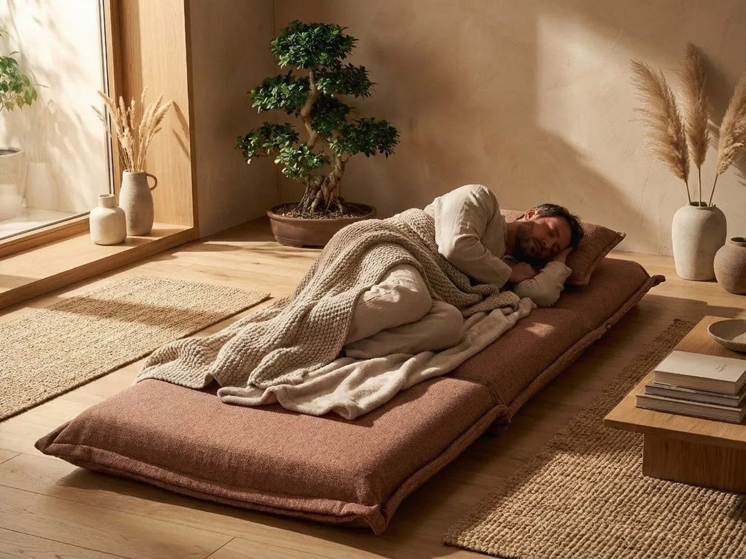 Single Sofa Bed Fabric Brown Devern