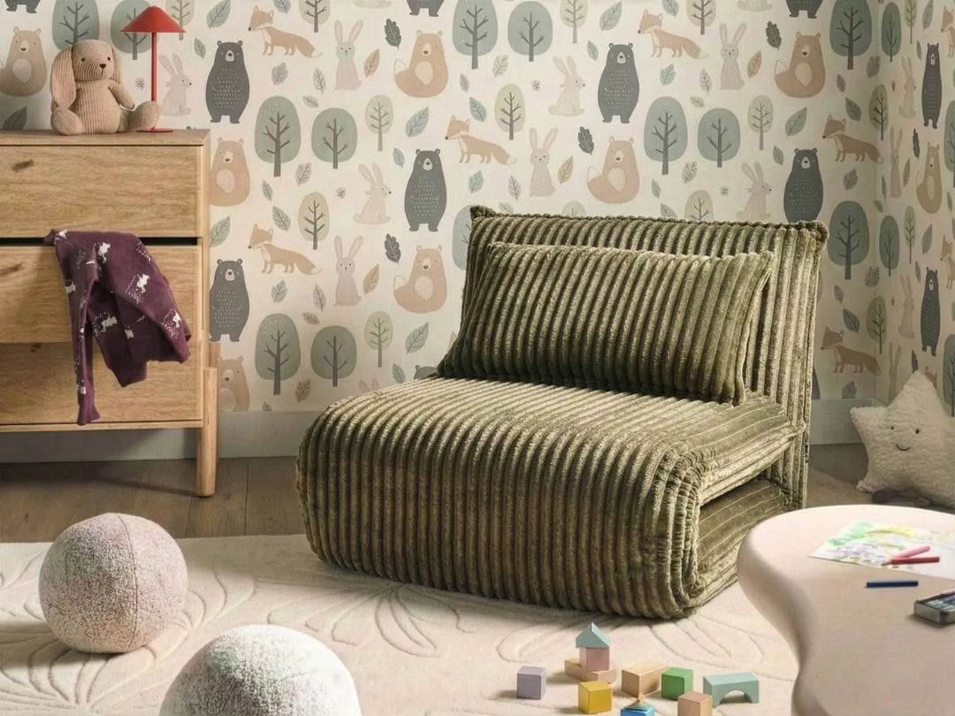 Single Sofa Bed Corduroy Green Eirenox