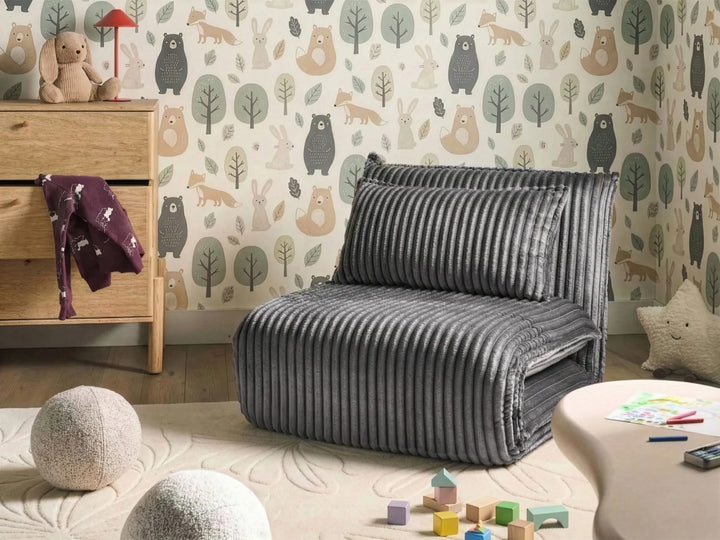 Single Sofa Bed Corduroy Grey Eirenox