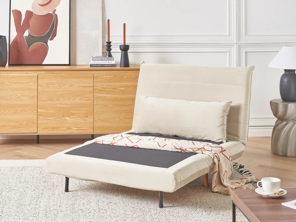 Single Sofa Bed Velvet Light Beige Auren