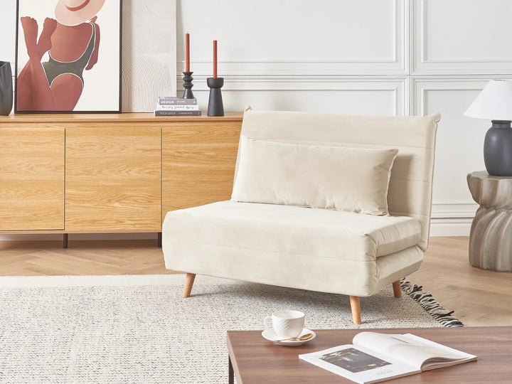 Single Sofa Bed Velvet Light Beige Auren