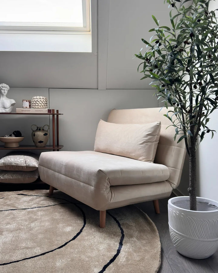 Single Sofa Bed Velvet Light Beige Auren