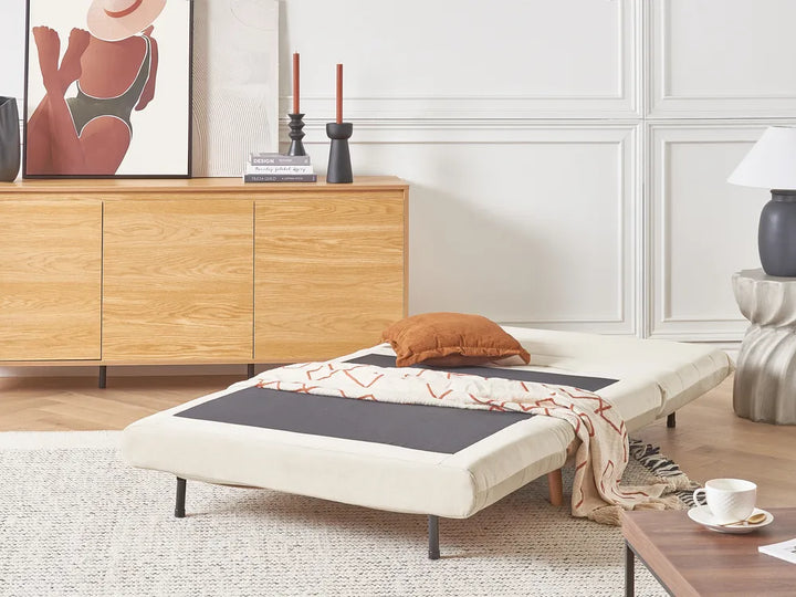 Single Sofa Bed Velvet Light Beige Auren