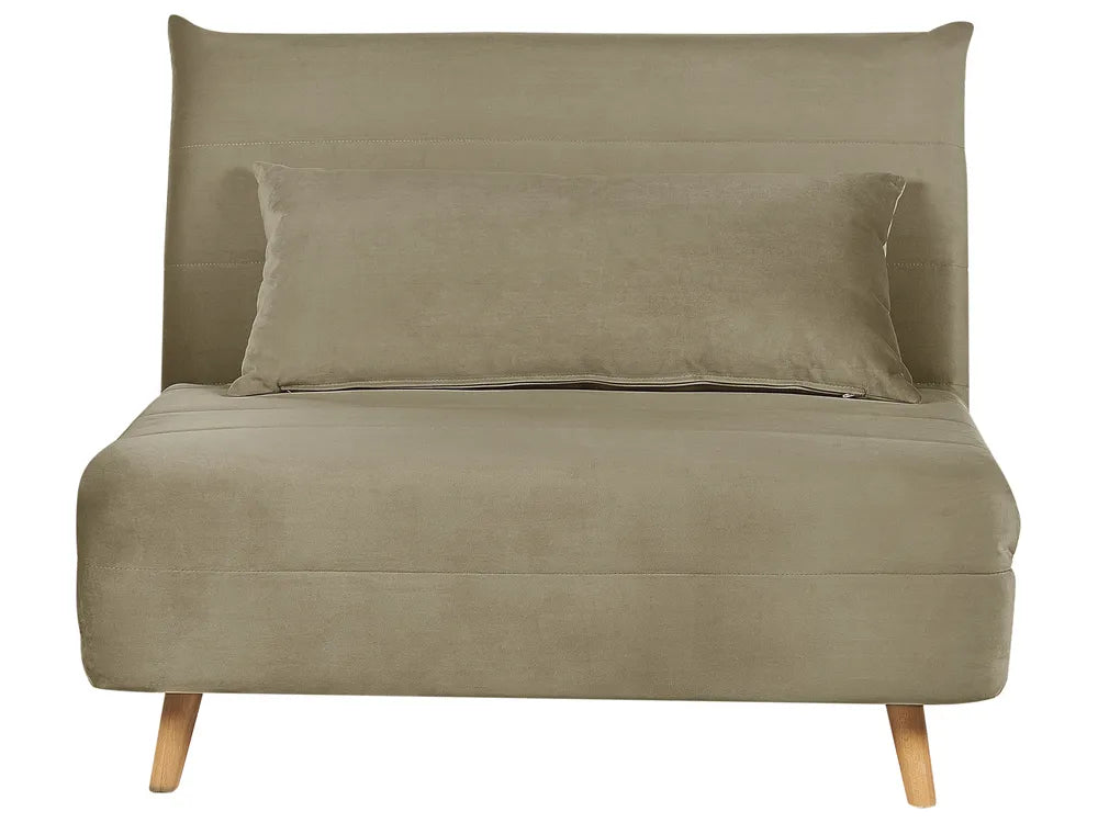 Single Sofa Bed Velvet Olive Green Auren
