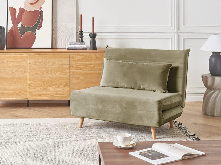 Single Sofa Bed Velvet Olive Green Auren