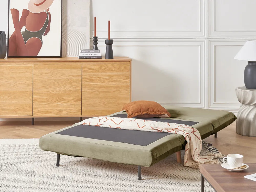 Single Sofa Bed Velvet Olive Green Auren