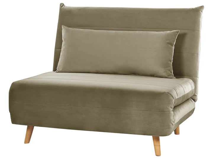 Single Sofa Bed Velvet Olive Green Auren