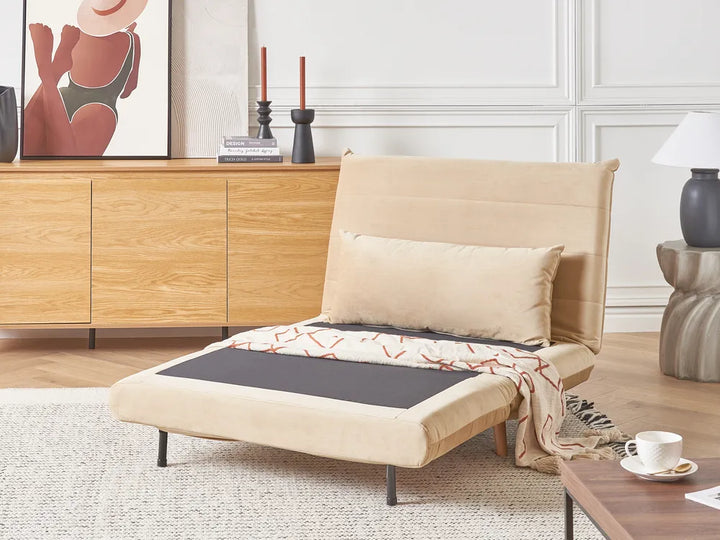 Single Sofa Bed Velvet Sand Beige Auren
