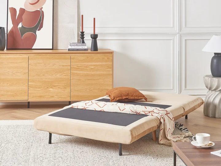 Single Sofa Bed Velvet Sand Beige Auren