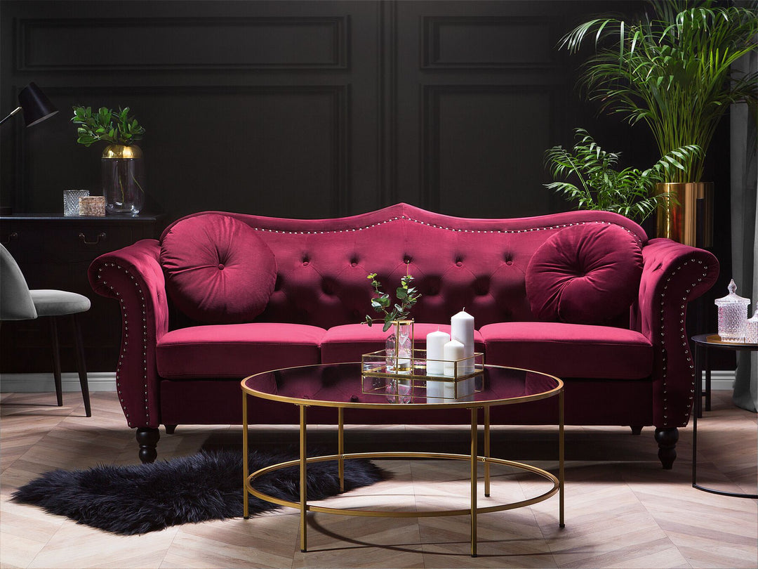 Skien 3 Seater Velvet Sofa Burgundy