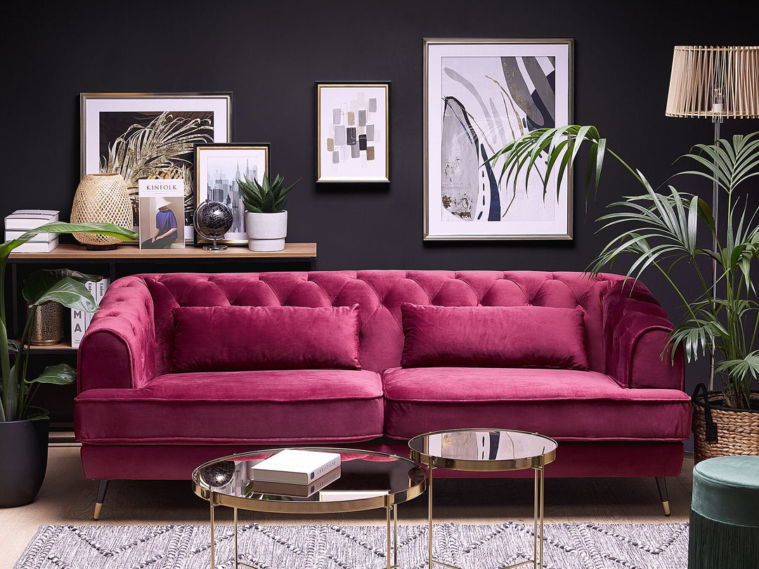 Sletta 3 Seater Velvet Fabric Sofa Burgundy