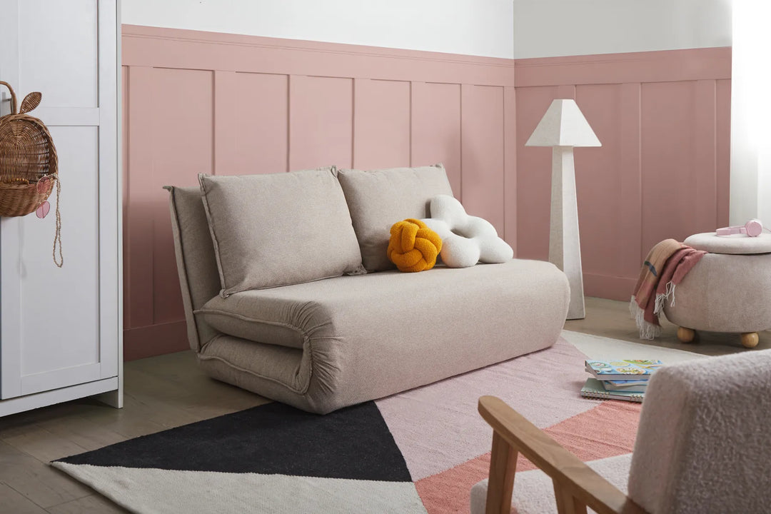 Sofa Bed 2 Seater Faux Linen Beige Aurelia