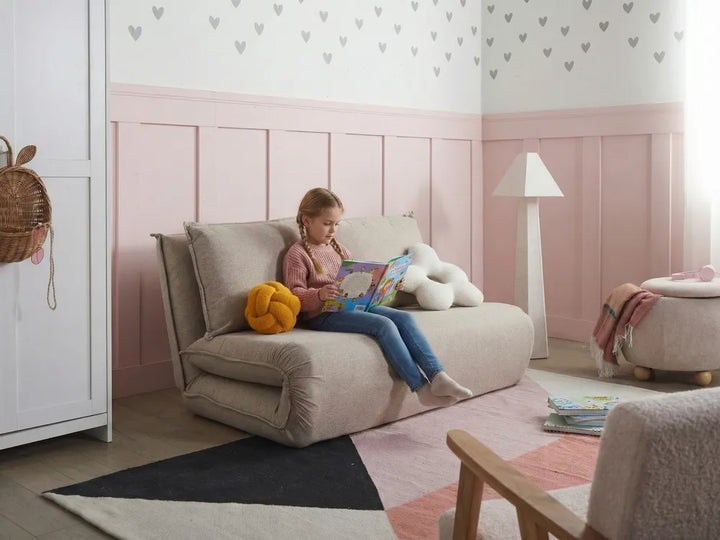 Sofa Bed 2 Seater Faux Linen Beige Aurelia