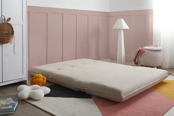 Sofa Bed 2 Seater Faux Linen Beige Aurelia