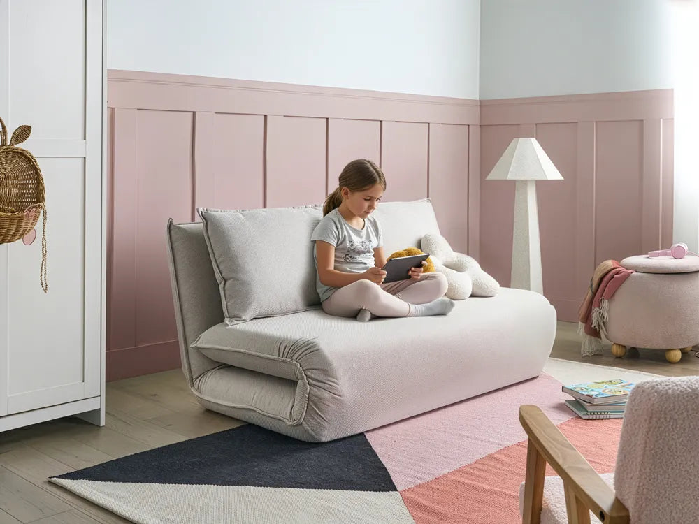 Sofa Bed 2 Seater Faux Linen Off-White Aurelia