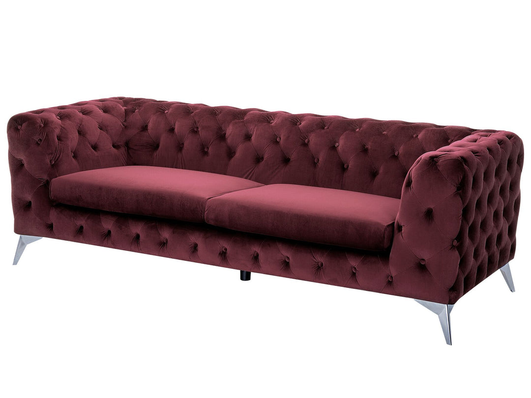 Sotra 3 Seater Velvet Fabric Sofa Dark Red