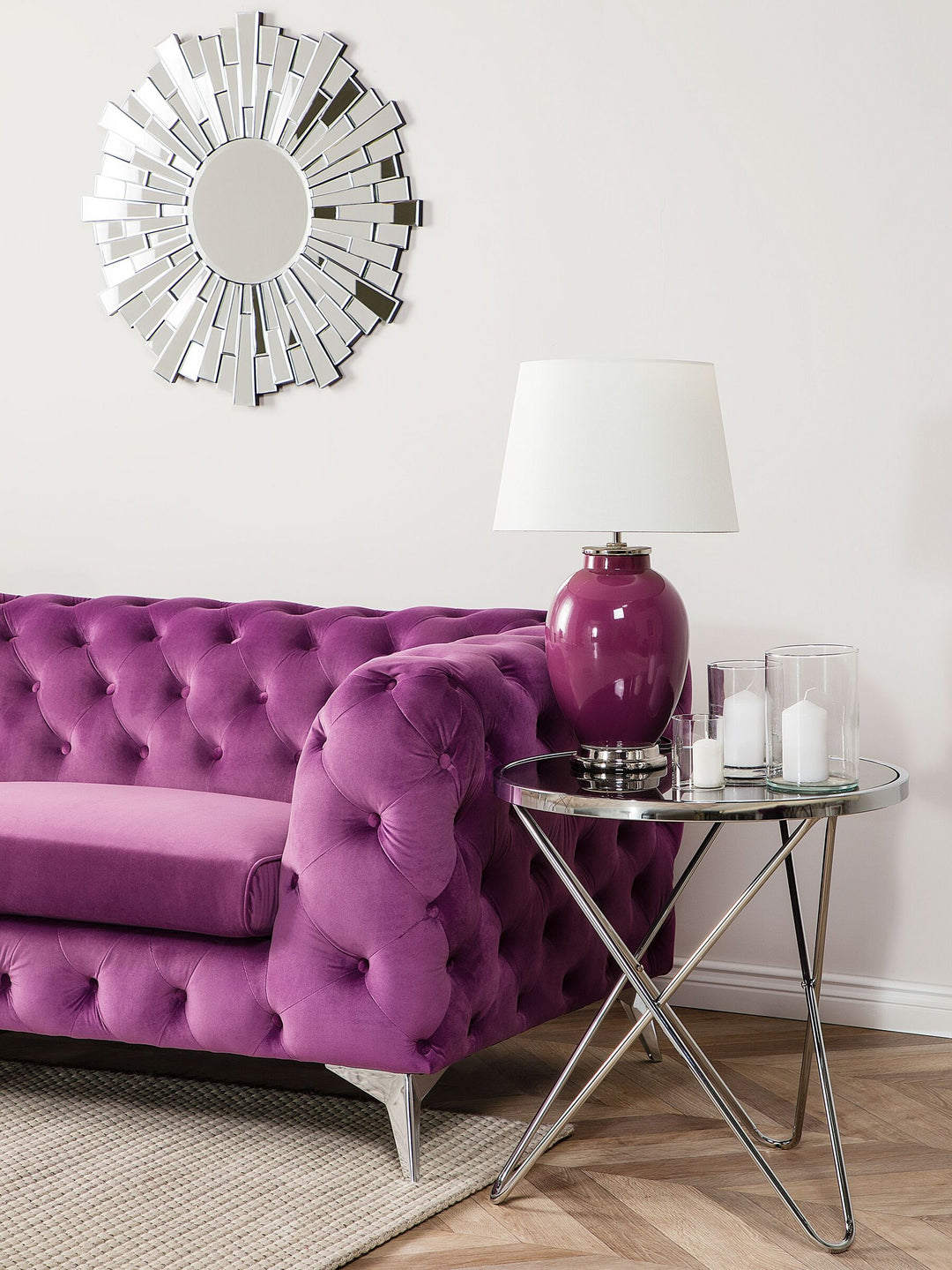 Sotra 3 Seater Velvet Fabric Sofa Purple