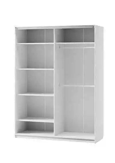 White wardrobe with multiple compartments on a white background