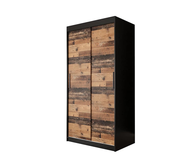 Tilburg Contemporary 2 Sliding Door Wardrobe 5 Shelves 2 Rails Dark Oak Effect and Black (W)100cm