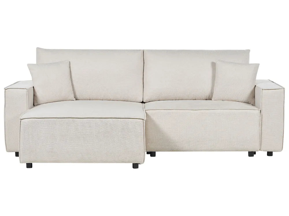 Sofa Bed 3 Seater Fabric Light Beige with Storage Right Hand Fairbairn