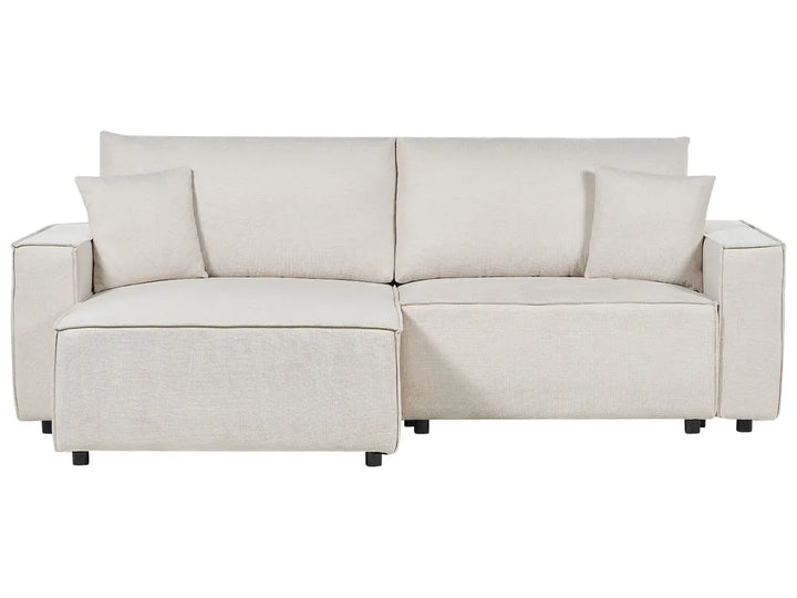 Sofa Bed 3 Seater Fabric Light Beige with Storage Right Hand Fairbairn