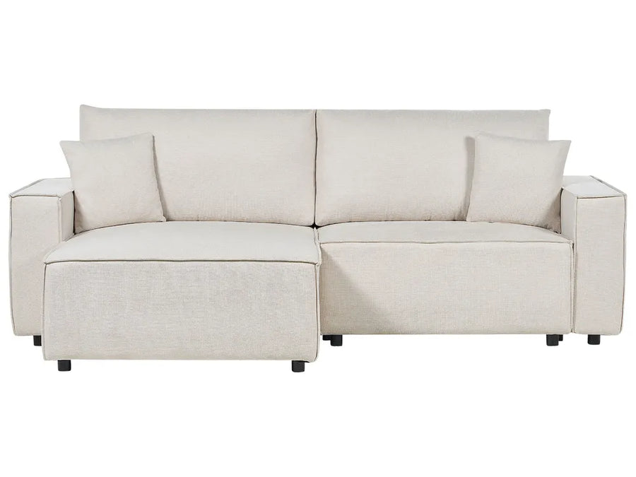 Sofa Bed 3 Seater Fabric Light Beige with Storage Right Hand Fairbairn