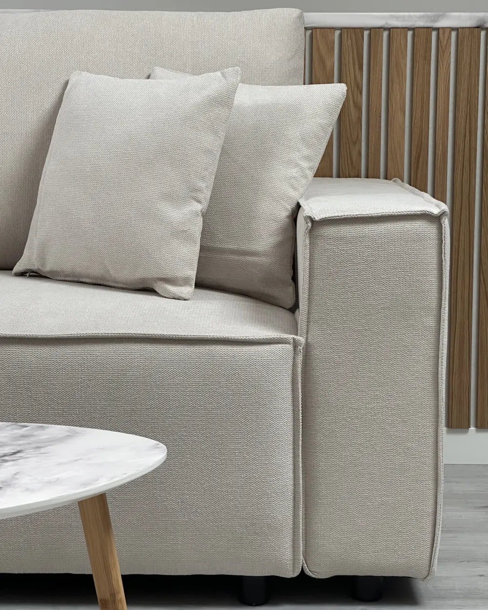 Sofa Bed 3 Seater Fabric Light Beige with Storage Right Hand Fairbairn