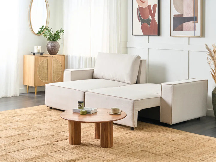 Sofa Bed 3 Seater Fabric Light Beige with Storage Right Hand Fairbairn