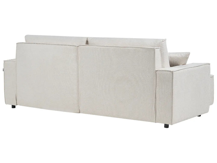 Sofa Bed 3 Seater Fabric Light Beige with Storage Right Hand Fairbairn