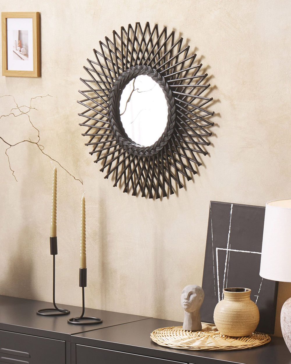 Tagolu Wall Mirror Rattan Black