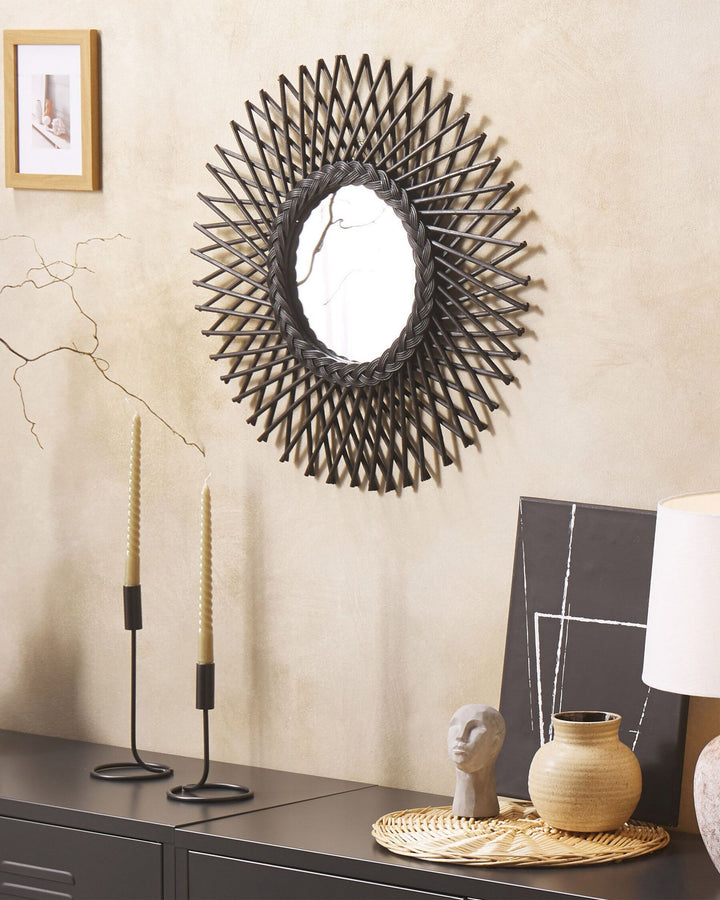 Tagolu Wall Mirror Rattan Black