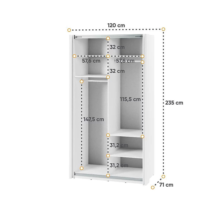 Maxi MX-01 Stylish Wardrobe with Mirrored Sliding Doors - (W)120cm