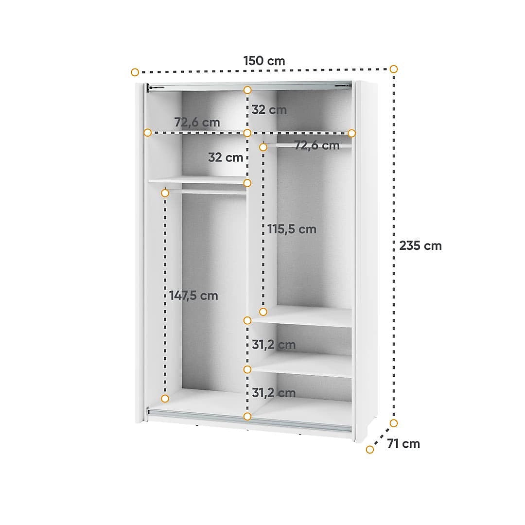 Maxi 02 Sliding Door Wardrobe in White - (W)150cm - Space-Saving Elegance with Mirrored Door