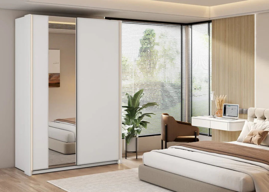 Maxi 02 Sliding Door Wardrobe in White - (W)150cm - Space-Saving Elegance with Mirrored Door