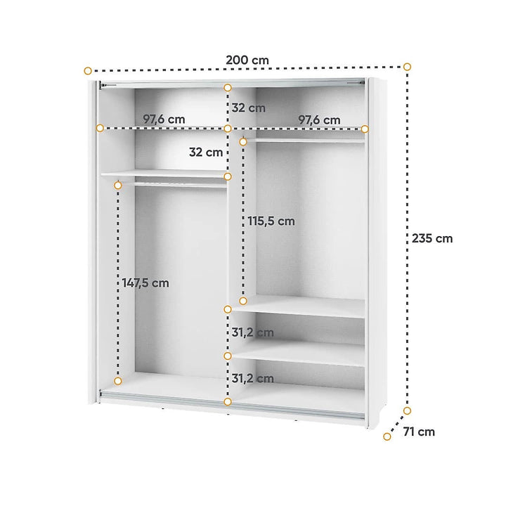 Maxi 04 Sliding Door Wardrobe in White - (W)200cm - Spacious Elegance with Mirrored Accent