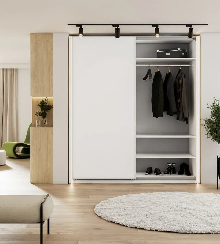 Maxi 04 Sliding Door Wardrobe in White - (W)200cm - Spacious Elegance with Mirrored Accent