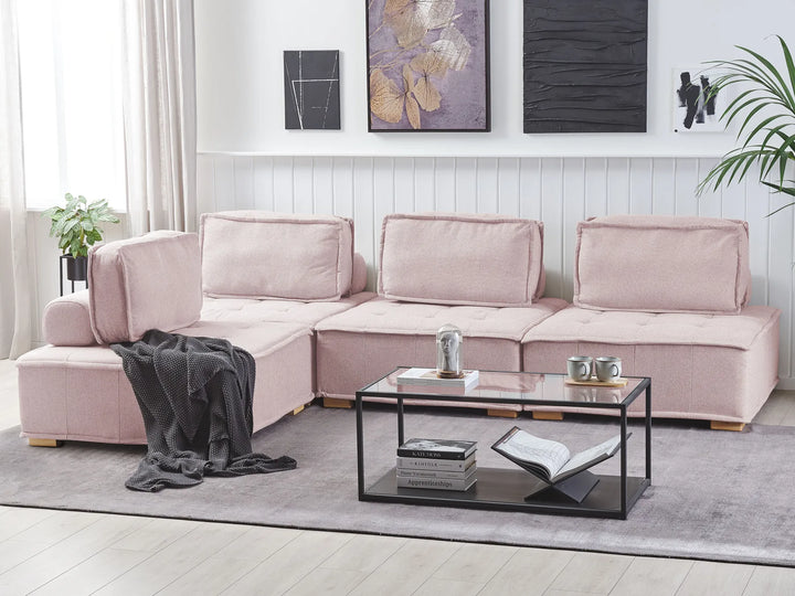 Modular Corner Sofa 4 Seater Fabric Pink Right Hand Oxford